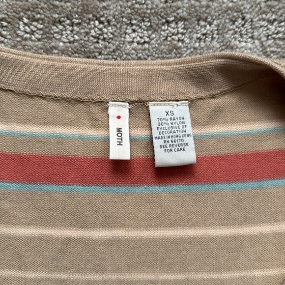 Moth Beaded Striped Cardigan Tan Button Front XS - Picture 2 of 7